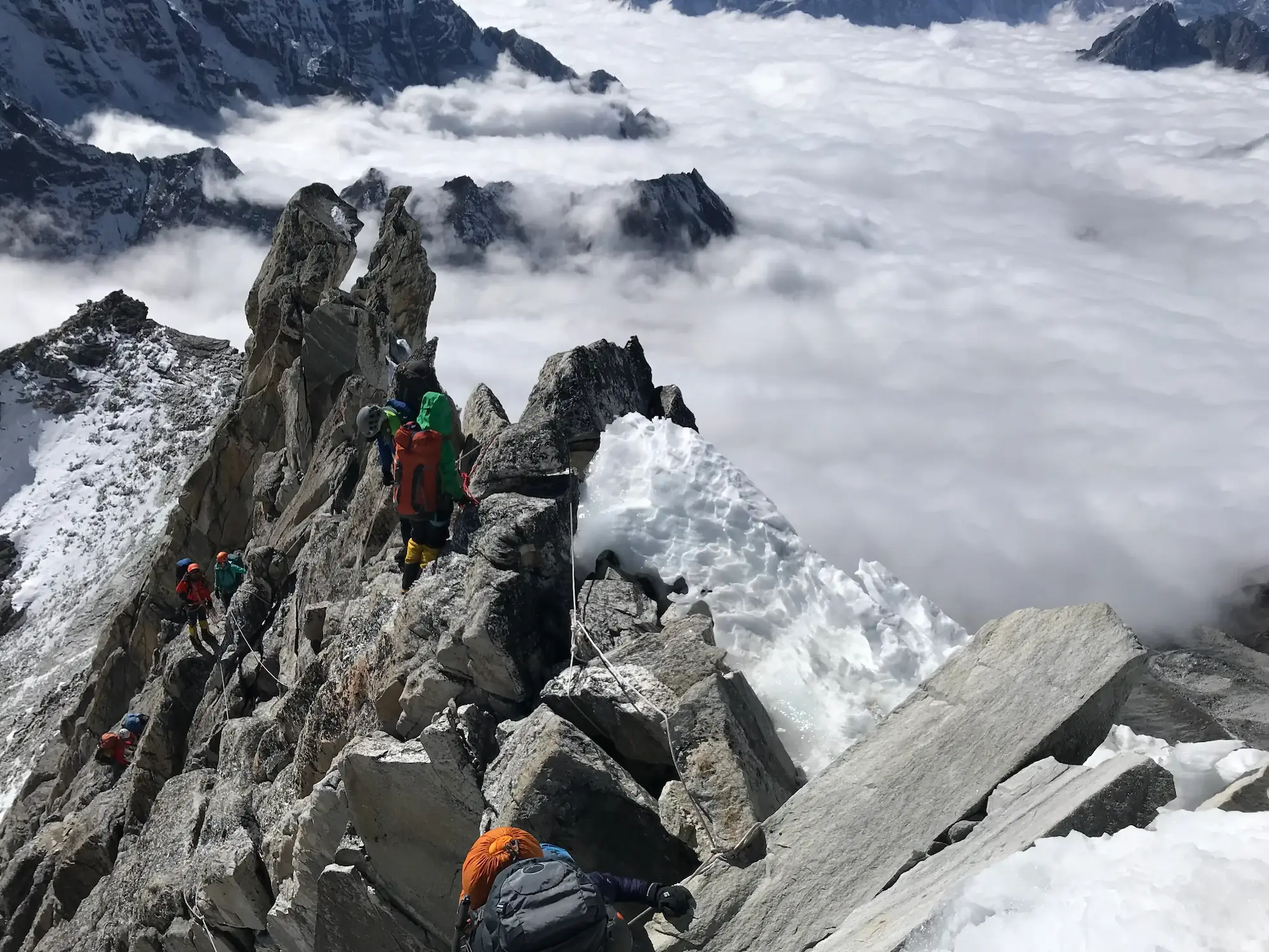 Ama Dablam mountain rising above expedition camps in the Everest region of Nepal
