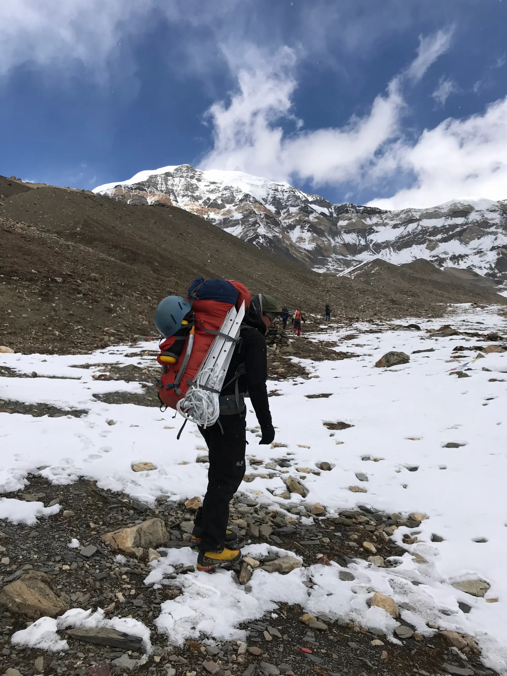High-altitude base camp beneath Chulu Far East Peak in Nepal