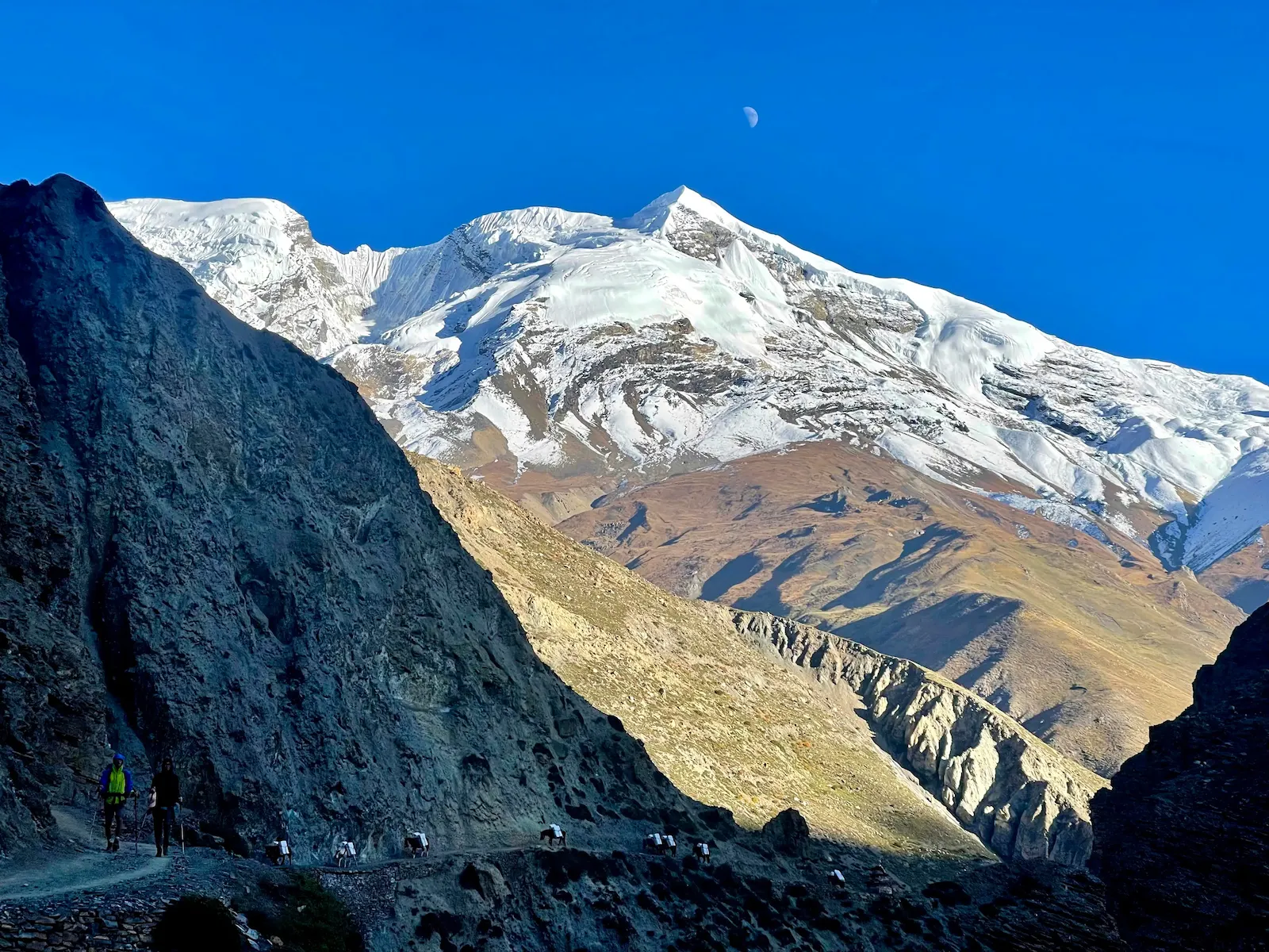 High-altitude camp and climbing route on Pisang Peak in the Annapurna Himalayas