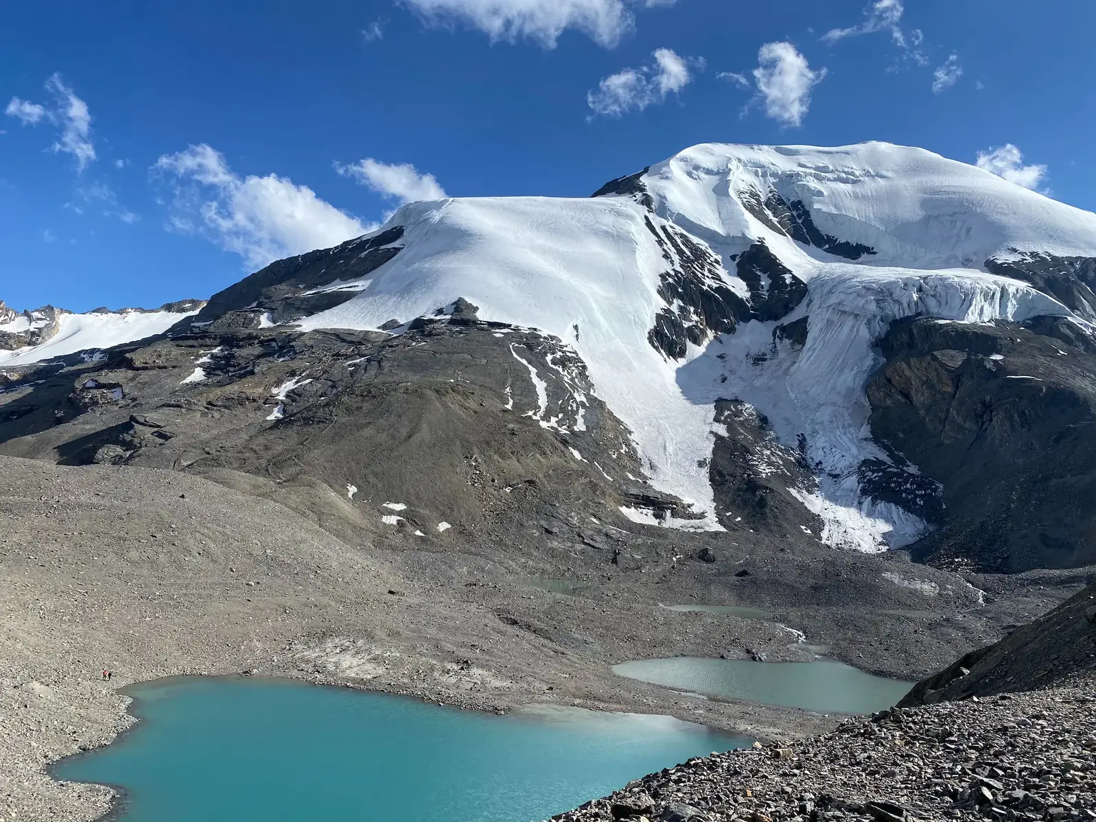 Snow covered Thorong Peak rising above the Annapurna Himalayas of Nepal