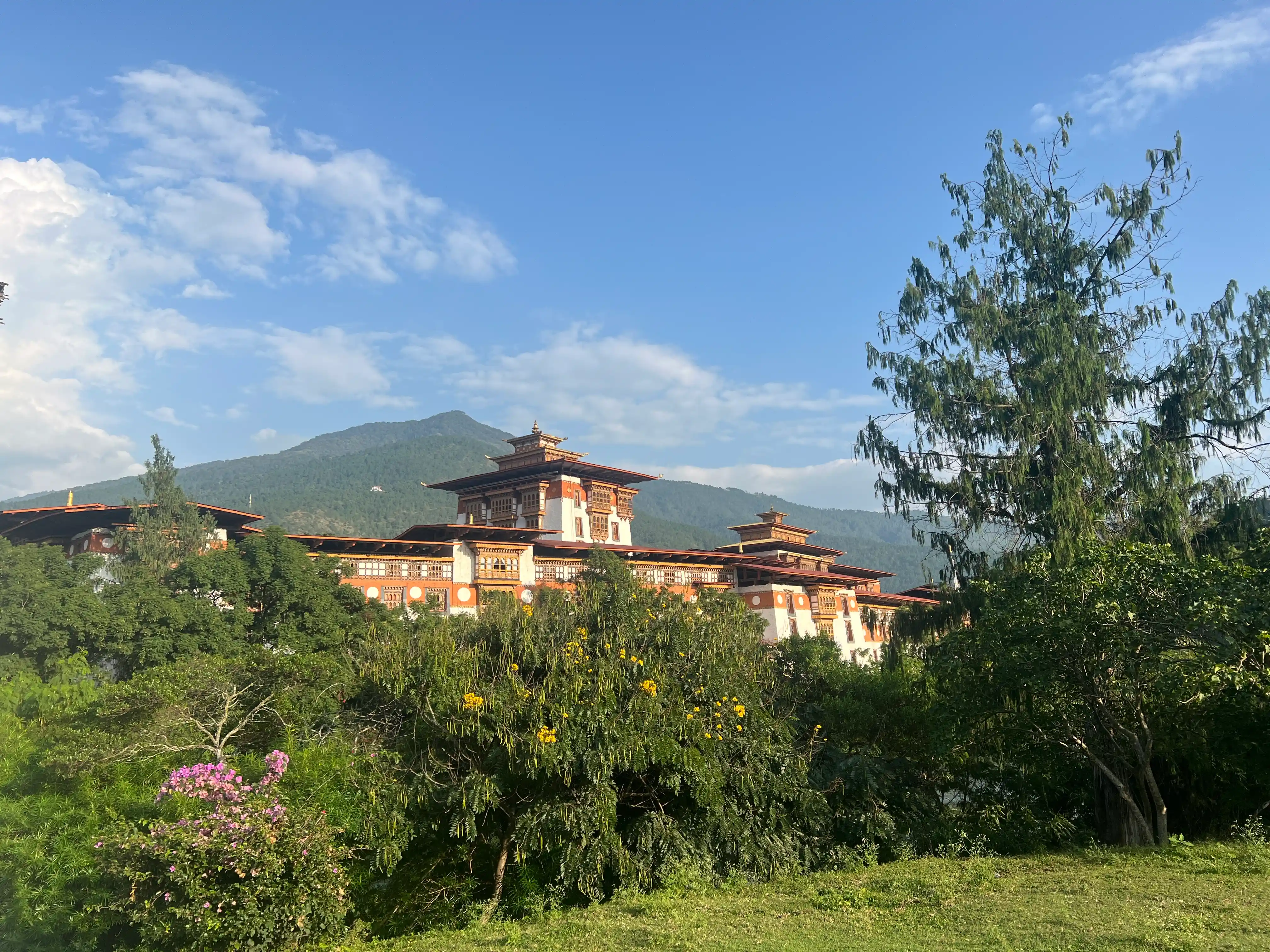 Traditional Bhutanese monastery and Himalayan landscape on a Bhutan cultural tour