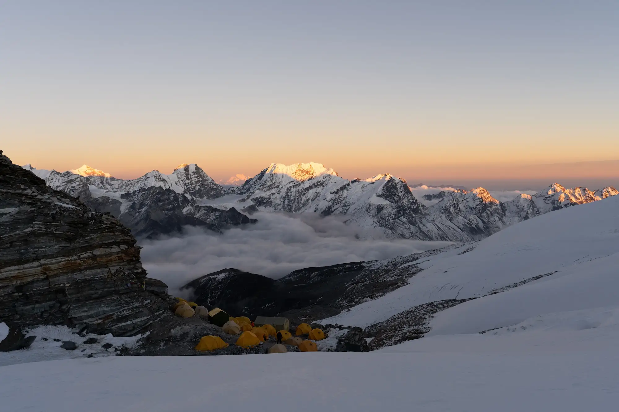 Himalayan 6000m peak with glacier and alpine terrain in Nepal